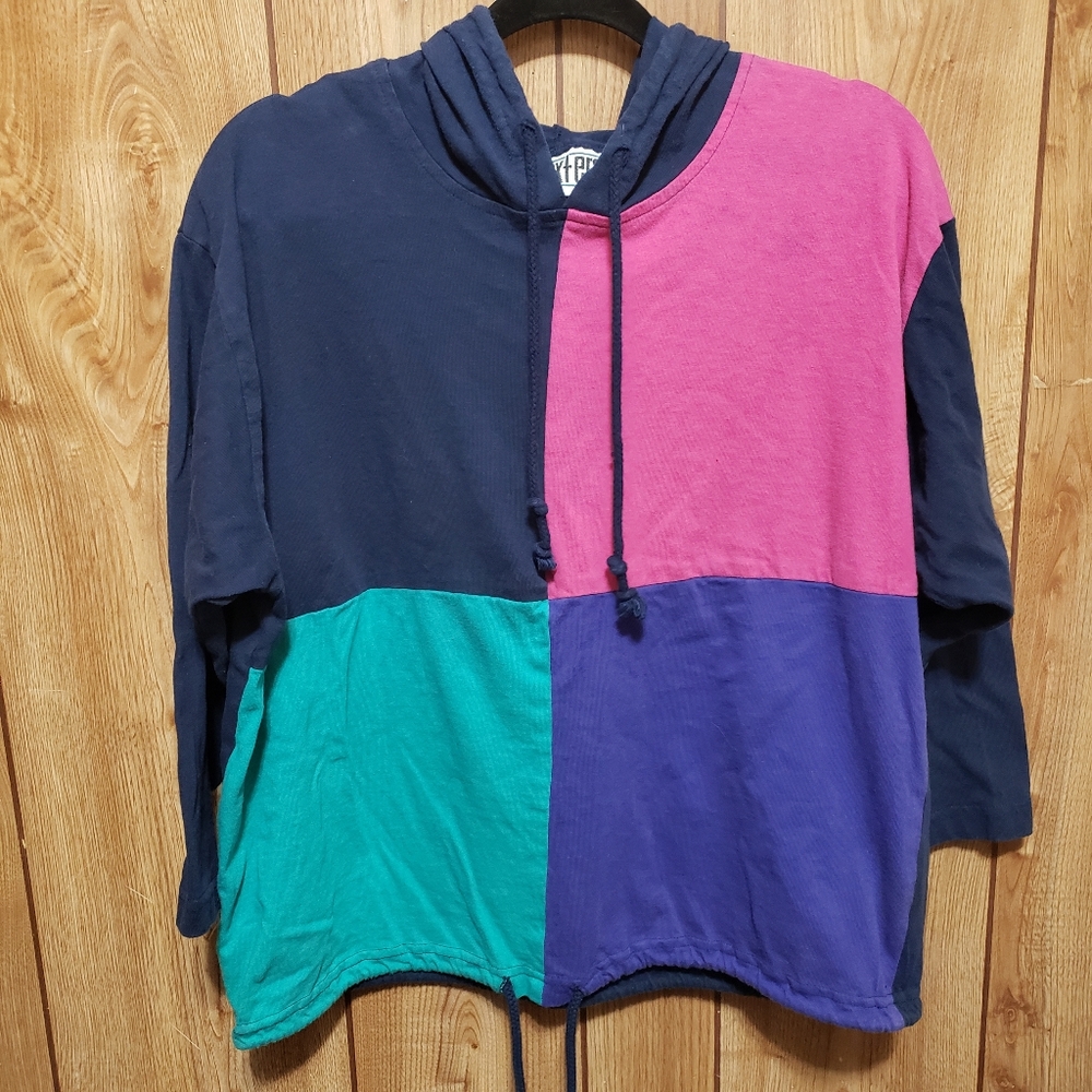 Vintage 90s Color Block Theme Med 3/4 Sleeve  T-shirt Hoodie Knit Next Era